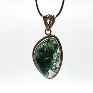 Moss Agate and Sterling Pendant